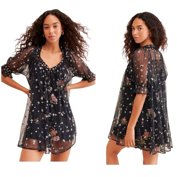 Floral Sheer Black Dress - Picture 1 of 14